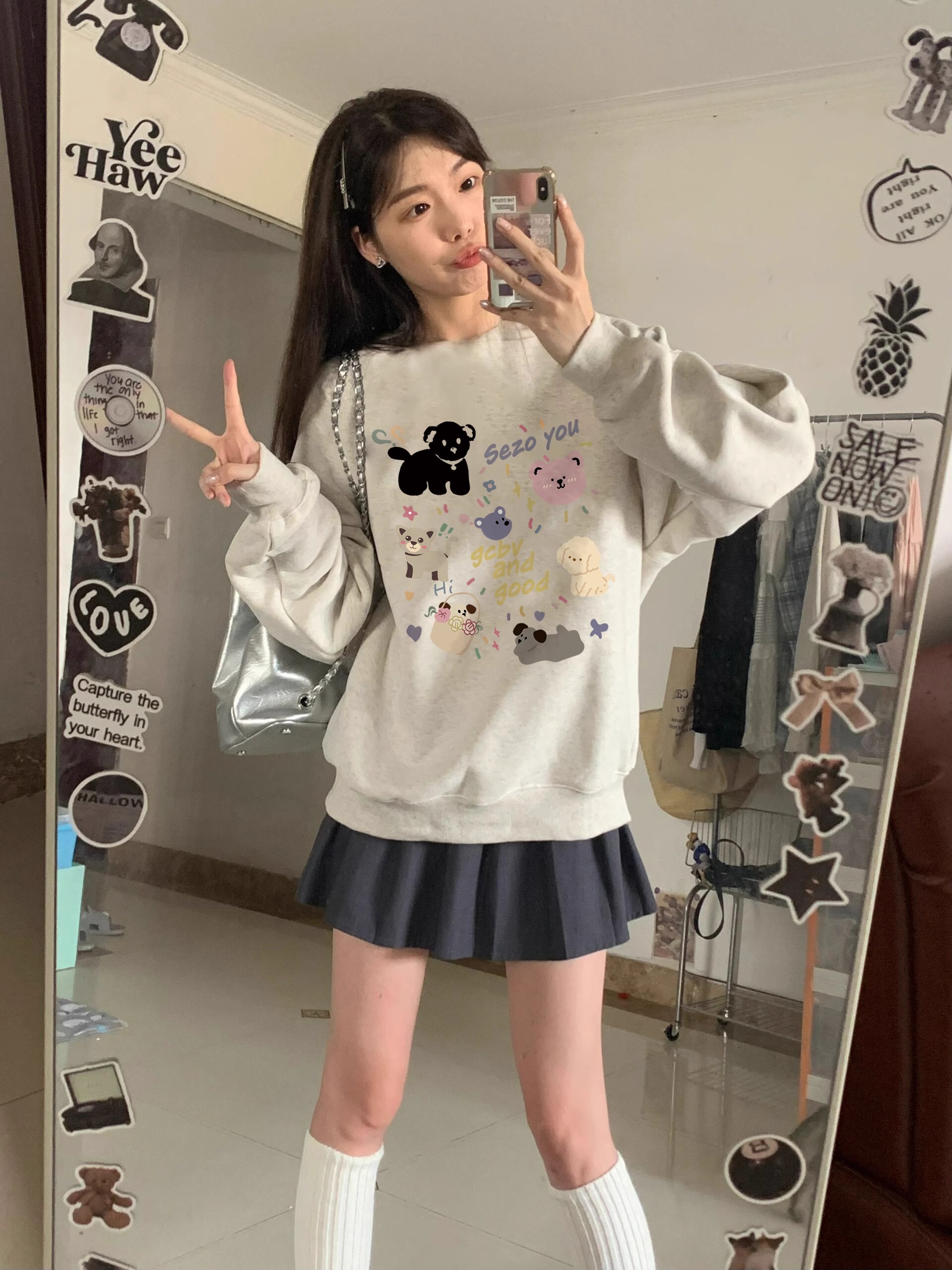 薄款華棉牛奶絲 加絨華棉銀狐絨 圓領印花衛衣女情侶質量