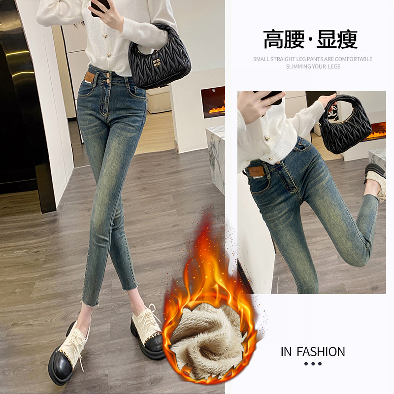 實拍水泥灰小腳褲女新款設計感腰頭皮牌顯瘦個性排扣鉛筆褲子