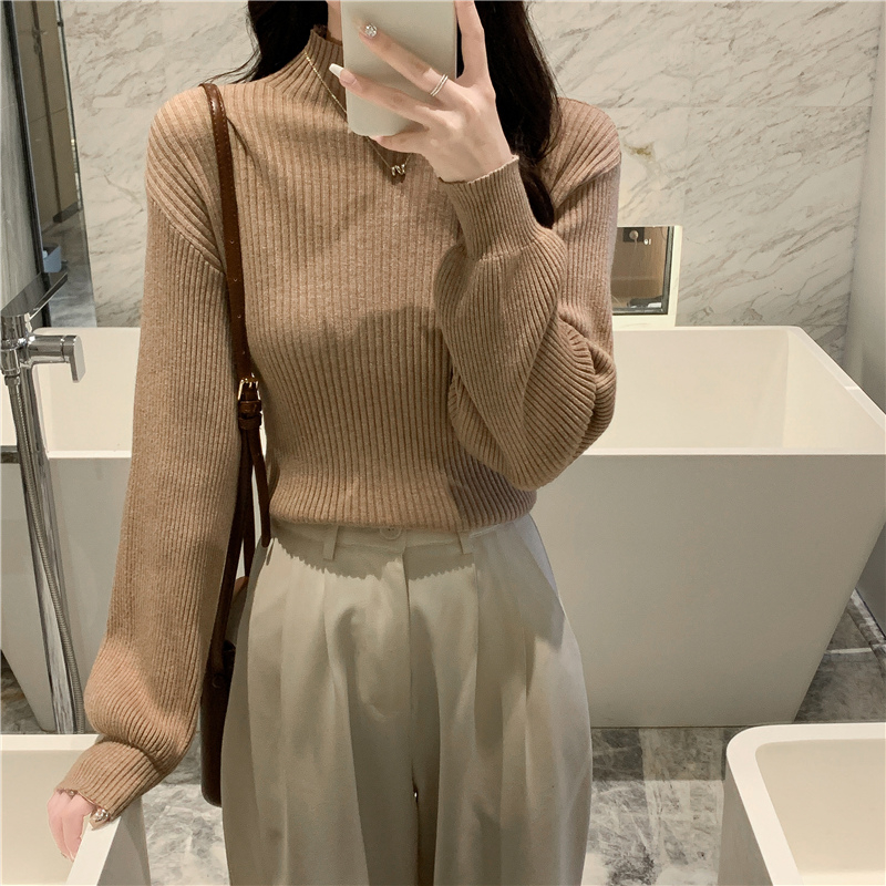 實拍設計感小眾修身顯瘦百搭高領打底針織衫毛衣女