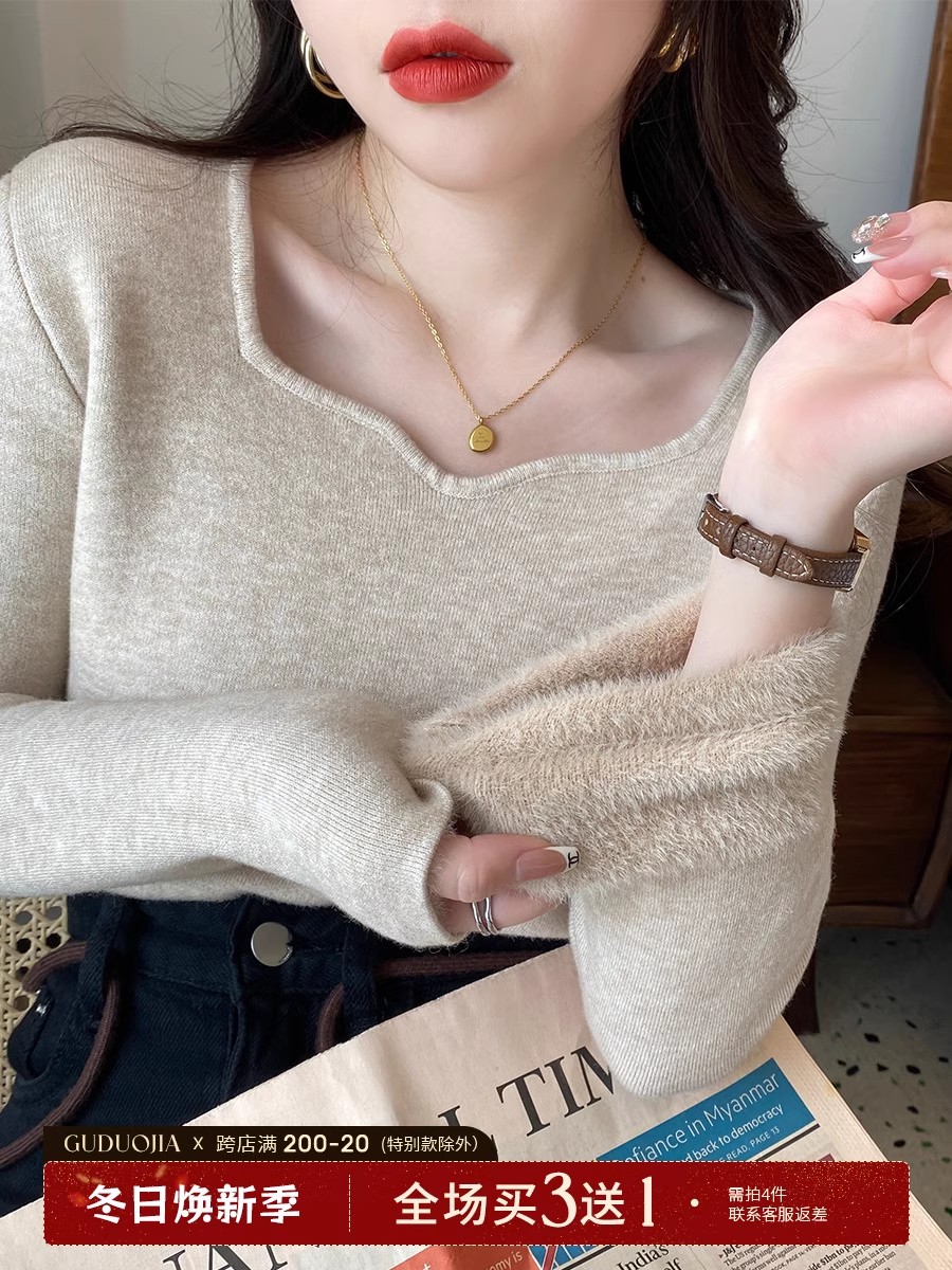 加絨打底衫女冬季加厚內搭毛衣2023新款秋冬洋氣長袖保暖上衣