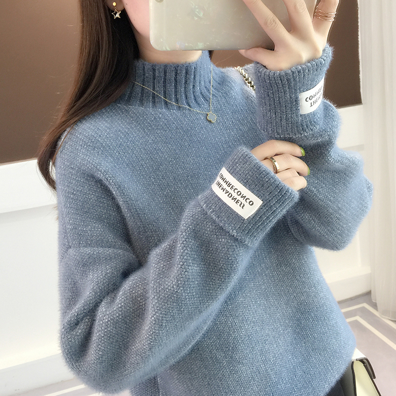 水貂絨毛衣女高領秋冬2023新款寬鬆韓版慵懶風套頭加厚針織衫外穿