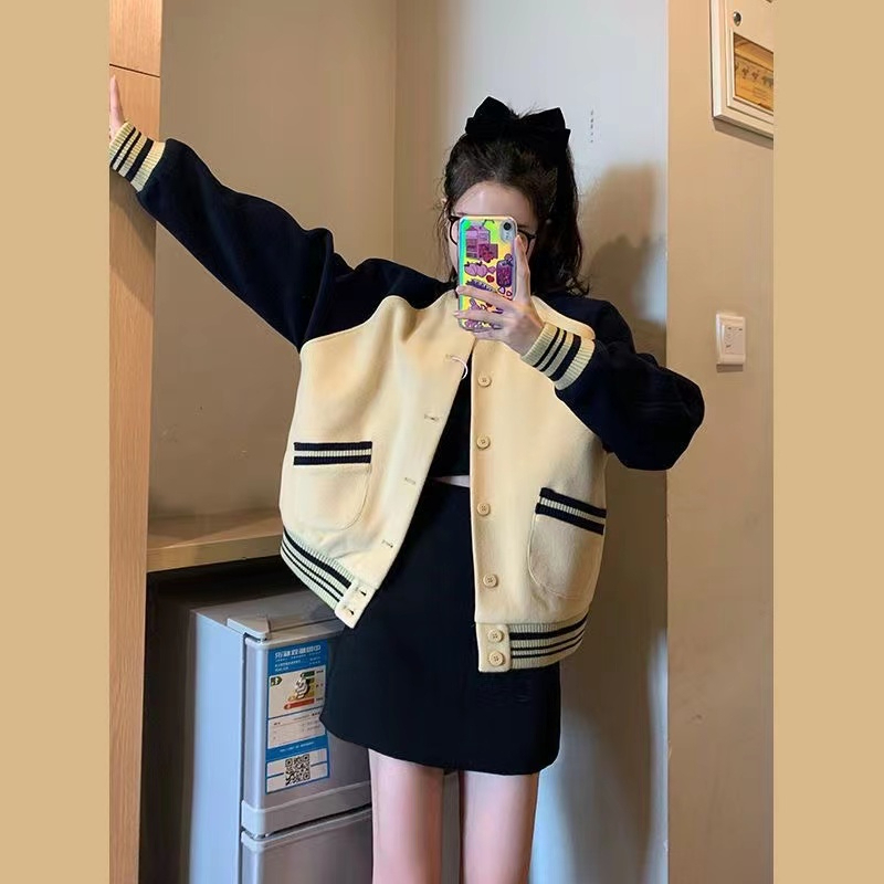 Velvet and thickened high street baseball uniform for women, college style, Korean style, personalized, handsome jacket, trendy jacket