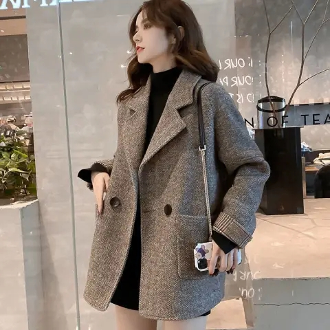 西裝外套女秋冬2023年新款韓版英倫風毛呢寬鬆顯瘦休閒小西服上衣