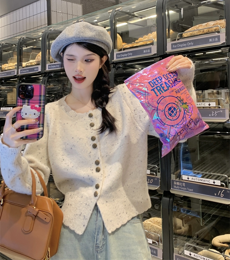 實拍 秋冬新款加厚法式氣質收腰顯瘦針織開衫毛衣女上衣外套