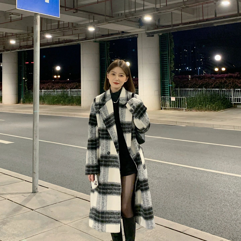 2023秋冬新款韓系氣質格子毛呢外套中長款高級感呢子大衣女小個子