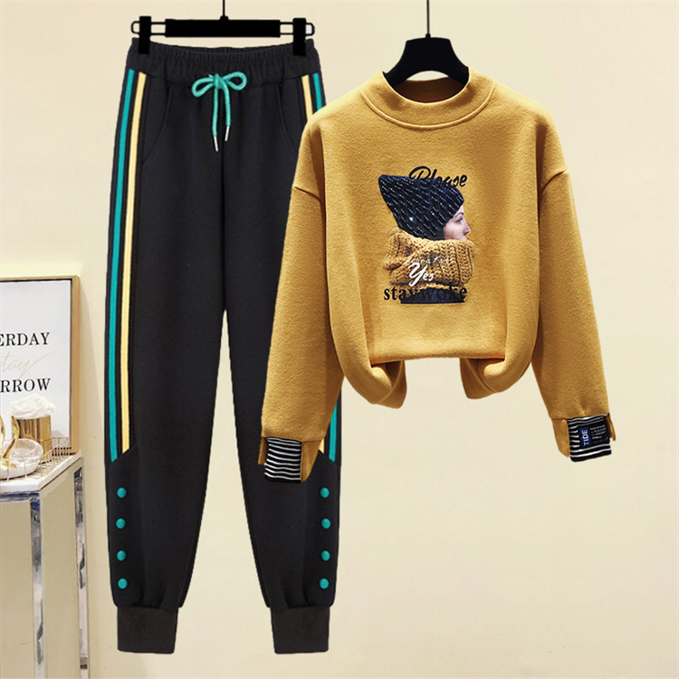 Composite true super suit women's new autumn and winter velvet thickened Korean style fashionable sportswear two-piece set