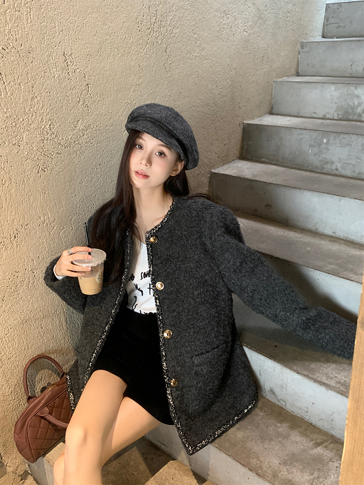 實拍 秋冬韓chic小香風加厚保暖外套套裝