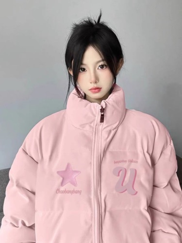 Pink cotton-padded jacket for women in winter new style small bread coat thick coat American style high-end super nice cotton coat cotton coat