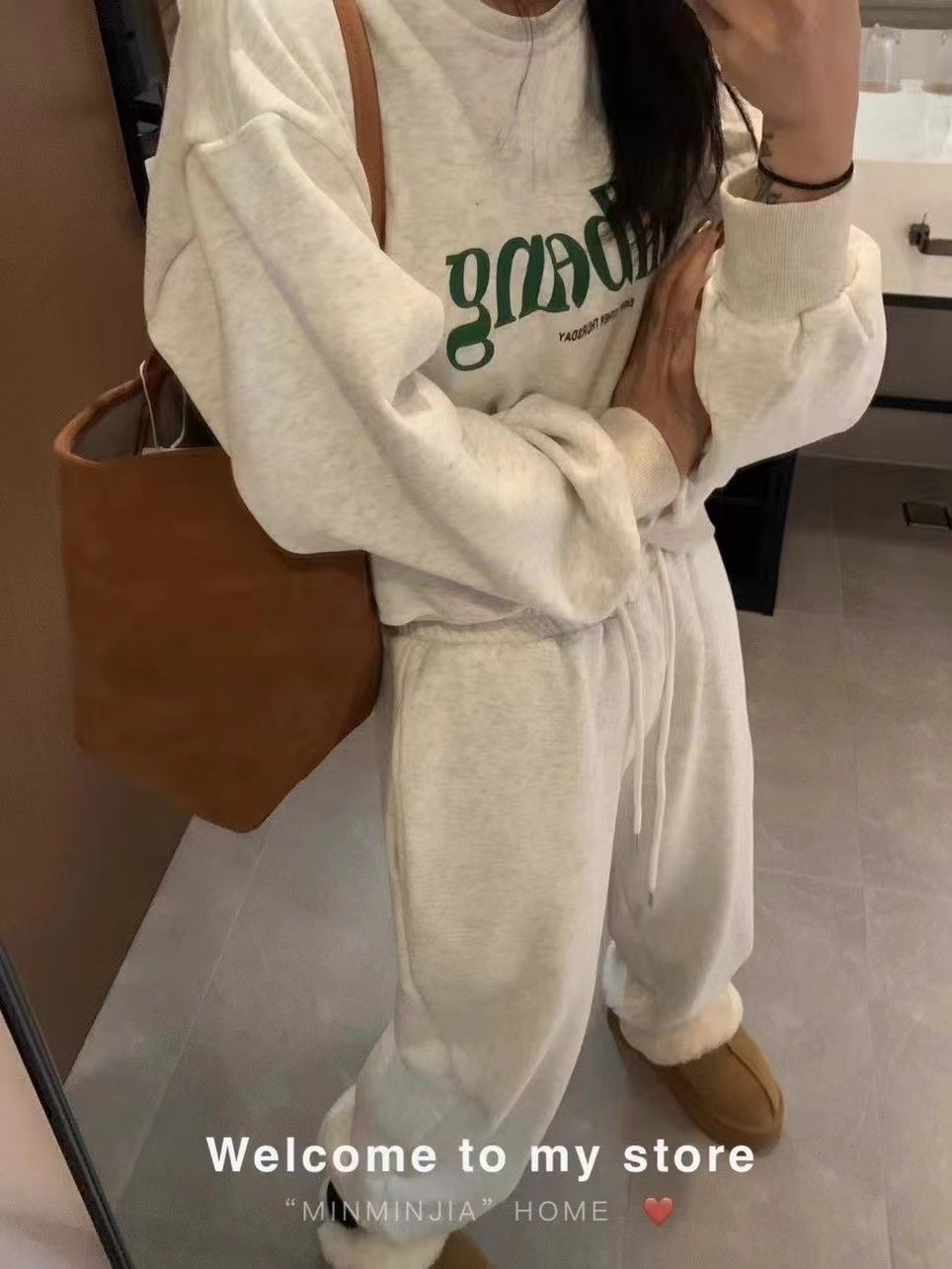 休閒衛衣套裝女2023秋冬季加厚炸街高級感顯瘦上衣寬鬆衛褲兩件套