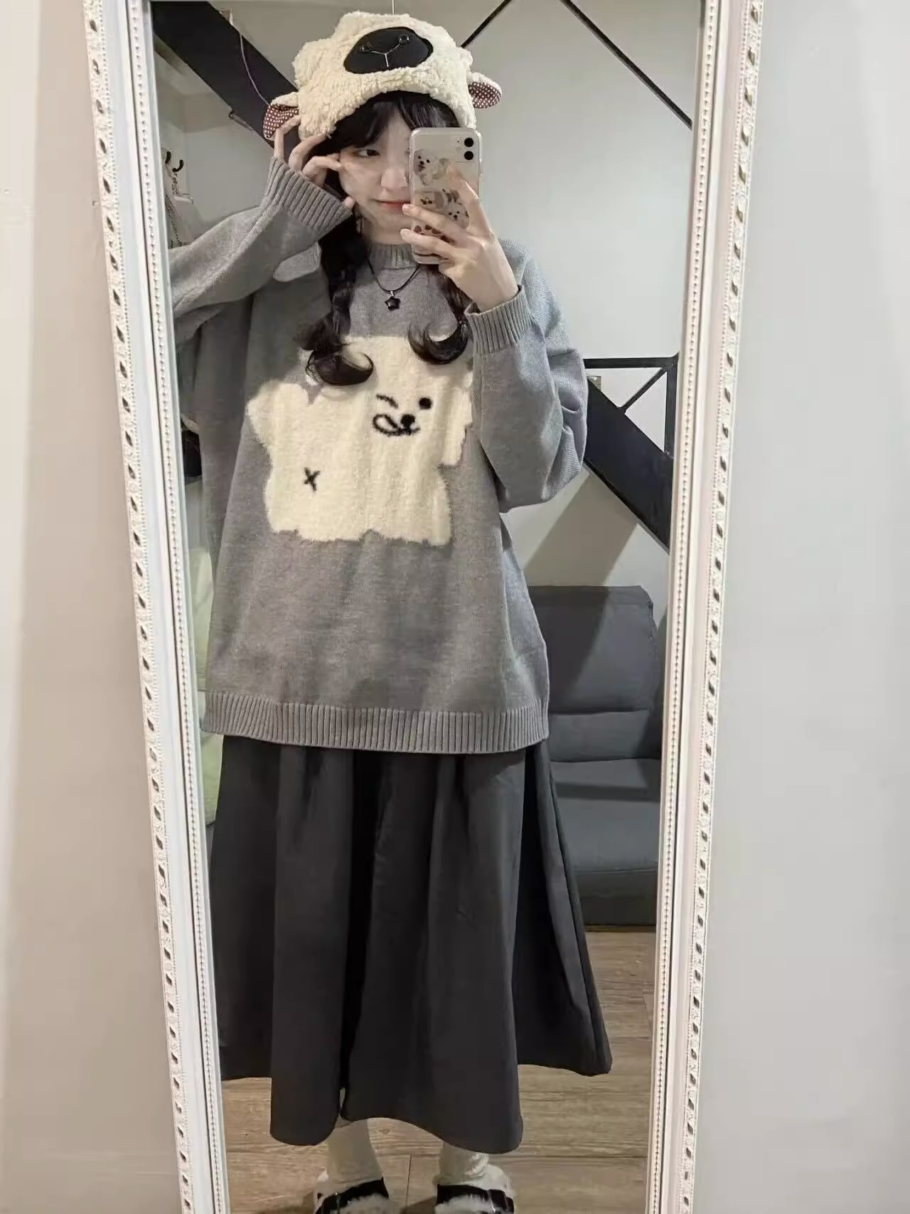 圓領套頭可愛狗狗毛衣女慵懶風春秋新款春裝寬鬆針織衫外穿上衣潮