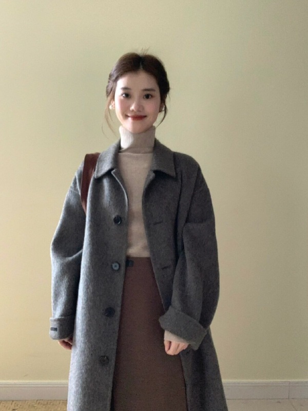 灰色呢子大衣女2023秋冬季新款毛呢外套英倫風高級感今年流行