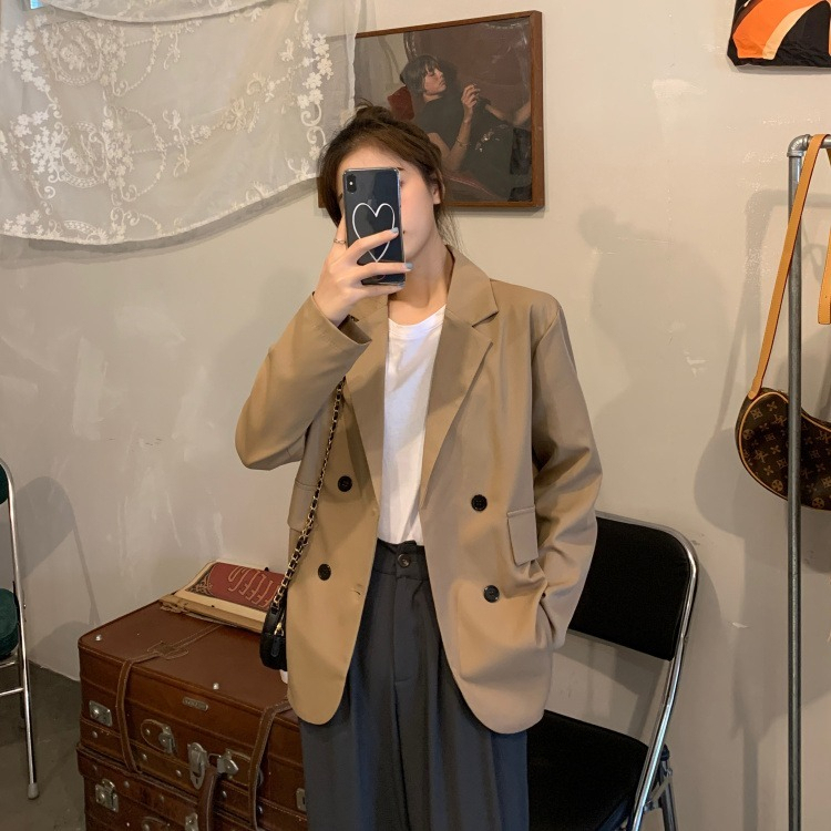 Black suit jacket for women 2023 spring and autumn new Korean version loose temperament versatile long-sleeved suit top ins