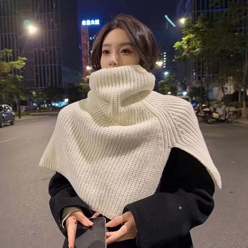 天貓品質圍巾女冬季毛線時尚洋氣外搭套頭圍脖女純色韓系百搭