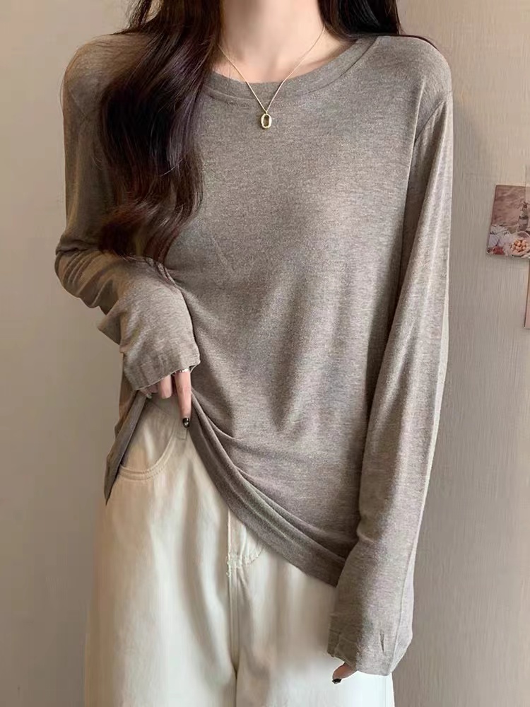 長袖t恤女2023年秋季新款韓版純色百搭彈力軟糯親膚內搭打底上衣