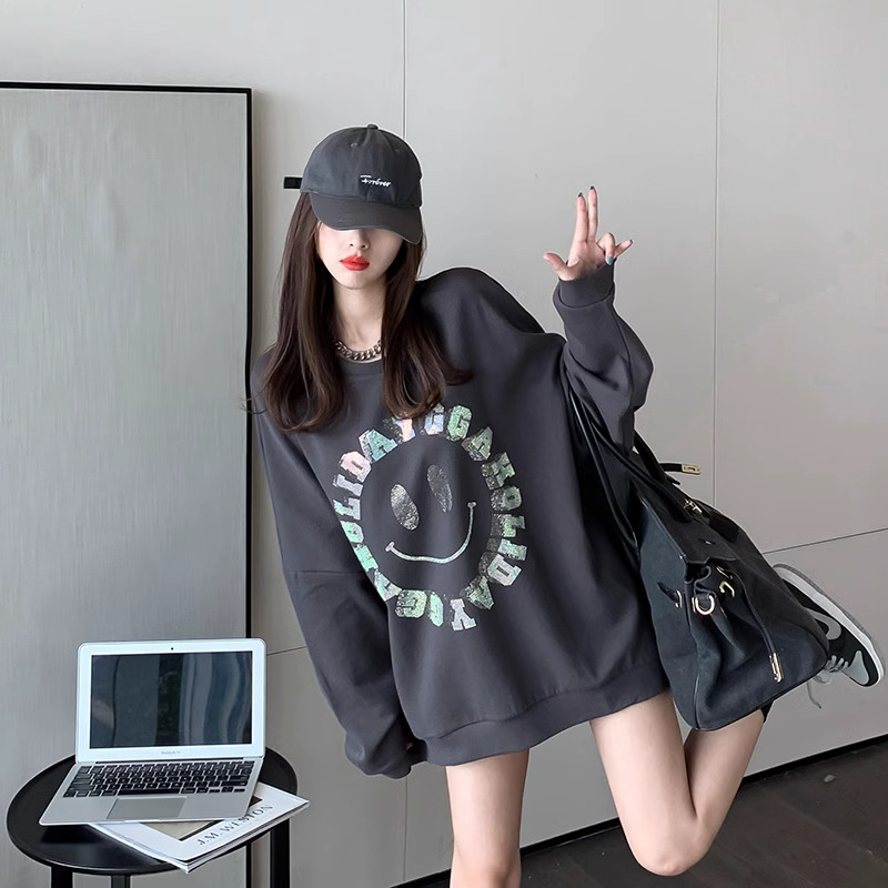 2023新款華棉複合薄款310克/加絨410克 秋冬裝衛衣女印花寬鬆大碼