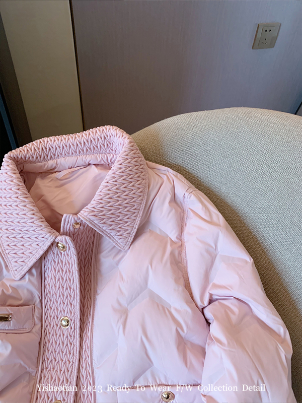 Pink lapel rhombus small fragrant quilted jacket for women 2023 autumn and winter new style sweet and versatile chic thickened cotton coat