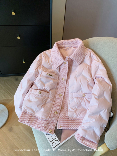 Pink lapel rhombus small fragrant quilted jacket for women  autumn and winter new style sweet and versatile chic thickened cotton coat