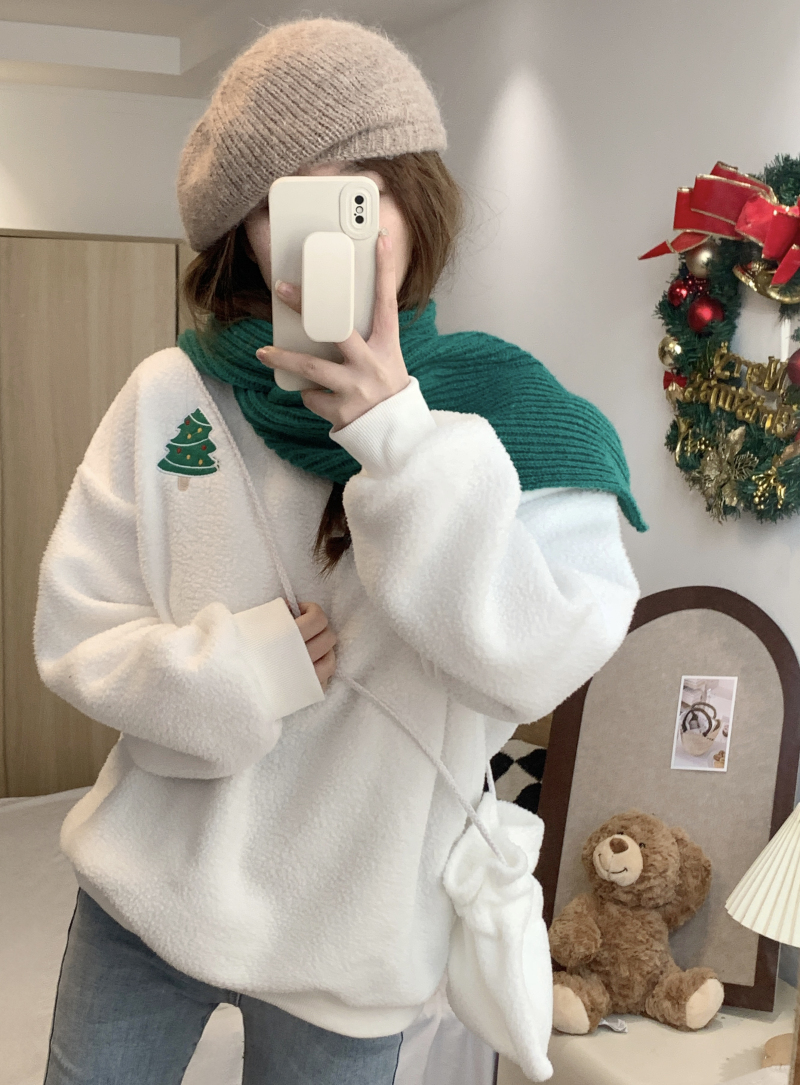 實拍 聖誕羊羔毛衛衣女秋冬寬鬆韓版潮ins慵懶風加絨加厚外套