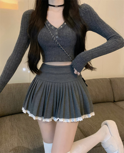 Real shot ~ Woolen pleated short skirt for women 2023 winter thickened anti-exposure small slimming A-line skirt