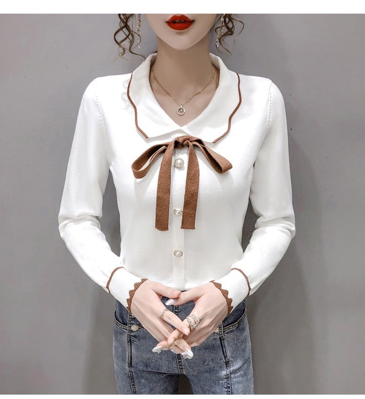 氣質長袖條紋針織衫女2023年秋季新款洋氣修身顯瘦秋冬打底上衣服