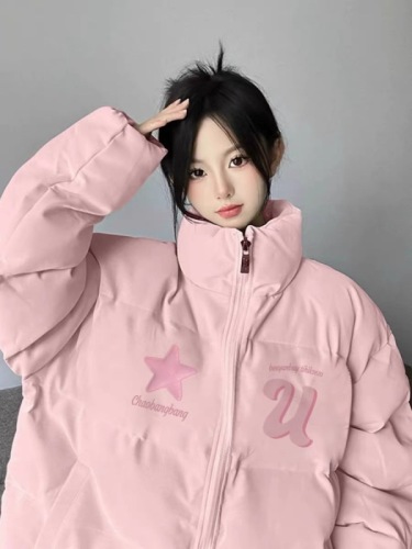 Pink cotton-padded jacket for women in winter new style small bread coat thick coat American style high-end super nice cotton coat cotton coat