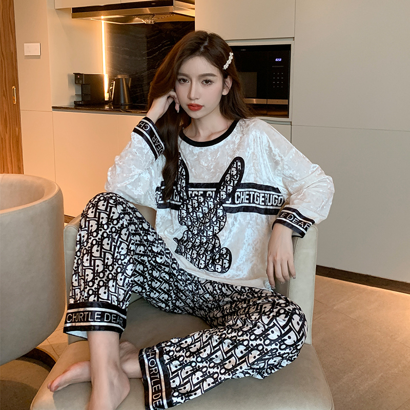 艾尚實拍992023秋冬韓版新款翻領女款鑽石絨家居服套裝
