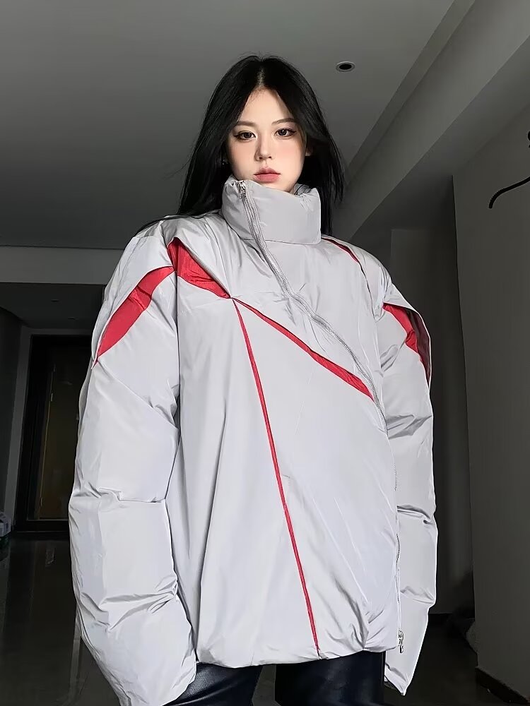 Niche design pleated color-blocked stand-collar cotton coat winter cotton coat for men and women trendy brand Piushuai warm cotton jacket
