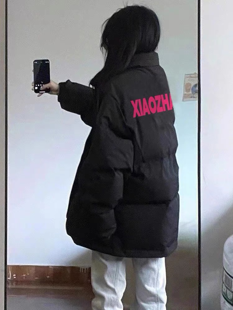 Black small down jacket for women winter 2023 new thickened oversize warm bread coat cotton coat trendy