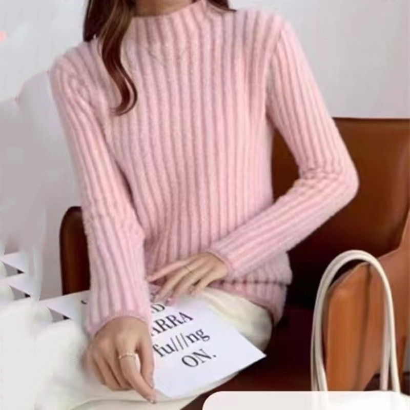 軟糯溫柔毛衣女秋冬2023新款水貂絨針織半高領內搭加厚打底衫