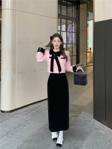 Actual shot ~ Miss Miu style long-sleeved fragrant short jacket + skirt two-piece suit