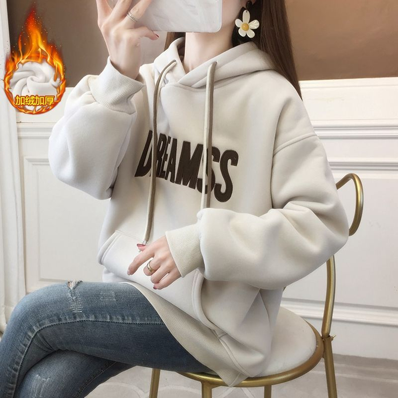 原版質量~華棉複合羊駝絨450克加絨加厚秋冬款繡花寬鬆連帽衛衣