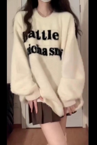 White Soft and Chewy Mink Fur Women's Sweater Autumn/Winter  New Arrival Loose Knit Thick Gentle Lazy Style High-end