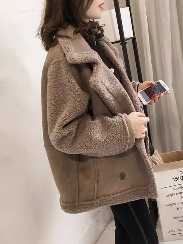 Winter new large lapel lamb wool jacket for women loose BF style fur one-piece suede motorcycle jacket trendy