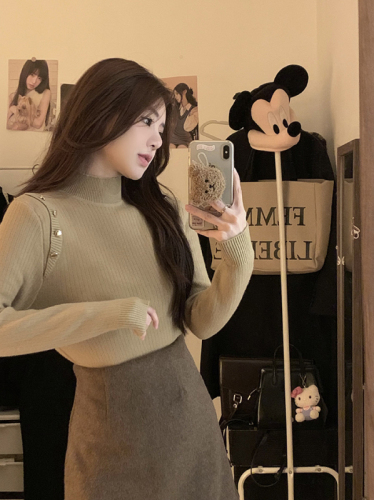 Actual shot ~ Autumn and winter new Korean style versatile all-in-one velvet high-end thickened half turtleneck knitted bottoming shirt for women