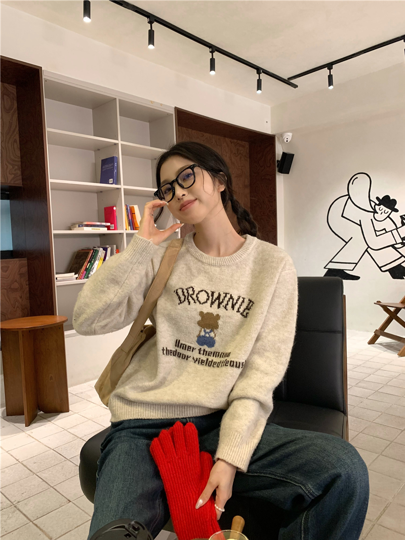 實拍  韓系少女~卡通軟糯厚實圓領毛衣