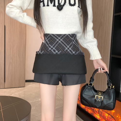 Actual shot ~ Contrast color plaid woolen skirt for women in autumn and winter, high-waisted slimming woolen A-line skirt for small people