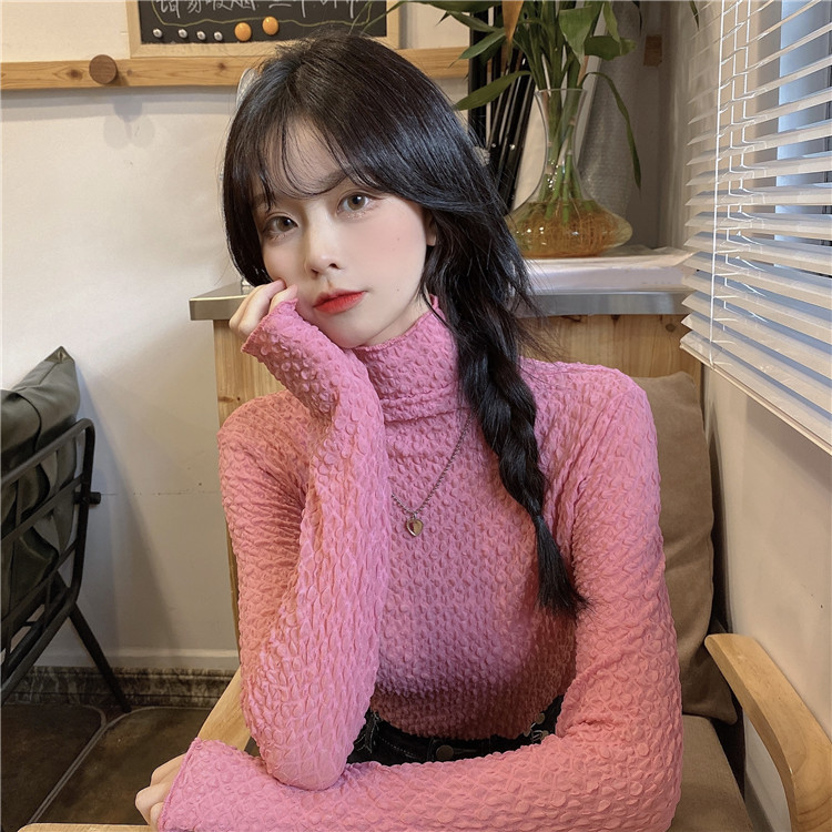 French gentle top, super fairy temperament, high collar bottoming shirt, niche and unique design, paired with a western-style knitted sweater