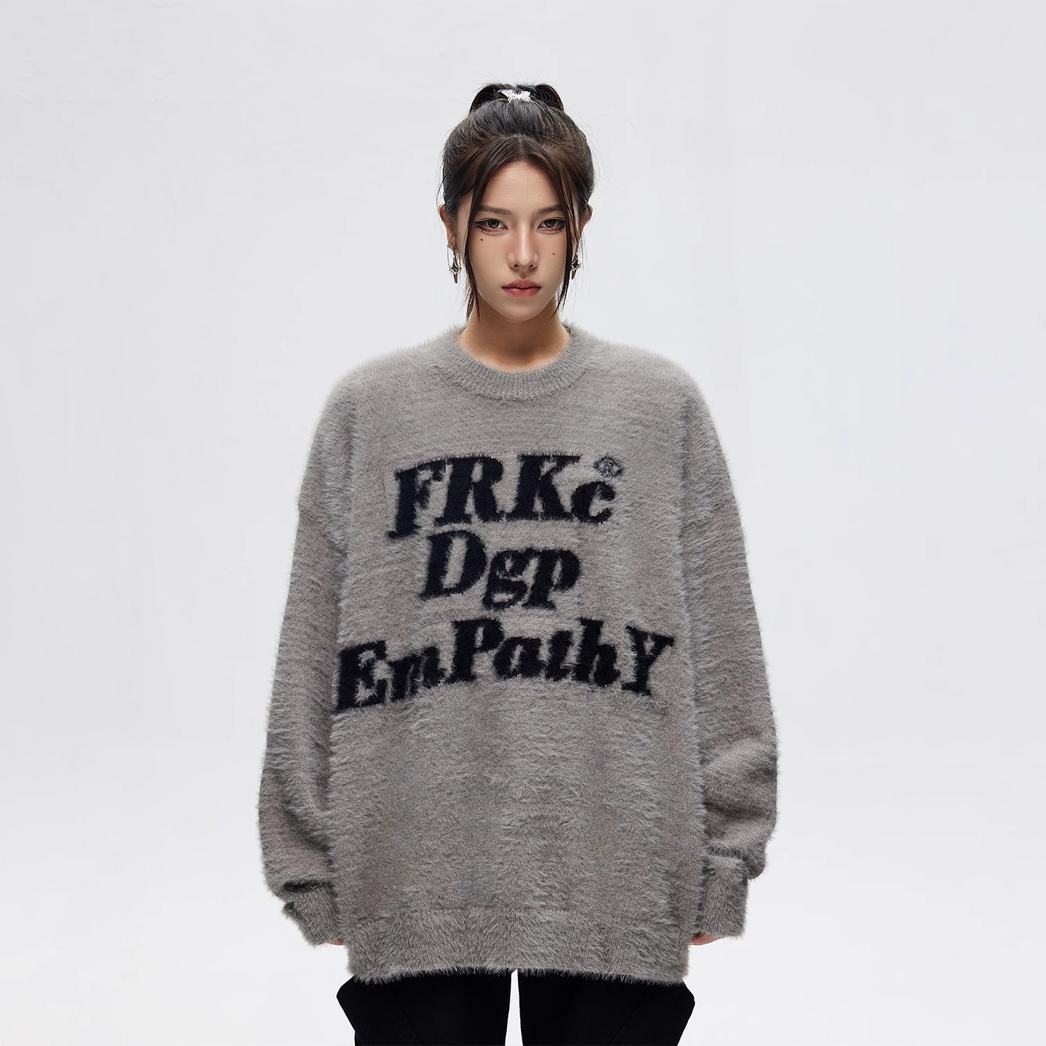 FRKC national fashion American letter print sweater for men and women in autumn and winter thickened high street couple wear sweater tops