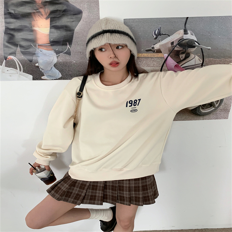 韓版字母印花衛衣女春秋新款慵懶風寬鬆顯瘦中長款長袖上衣