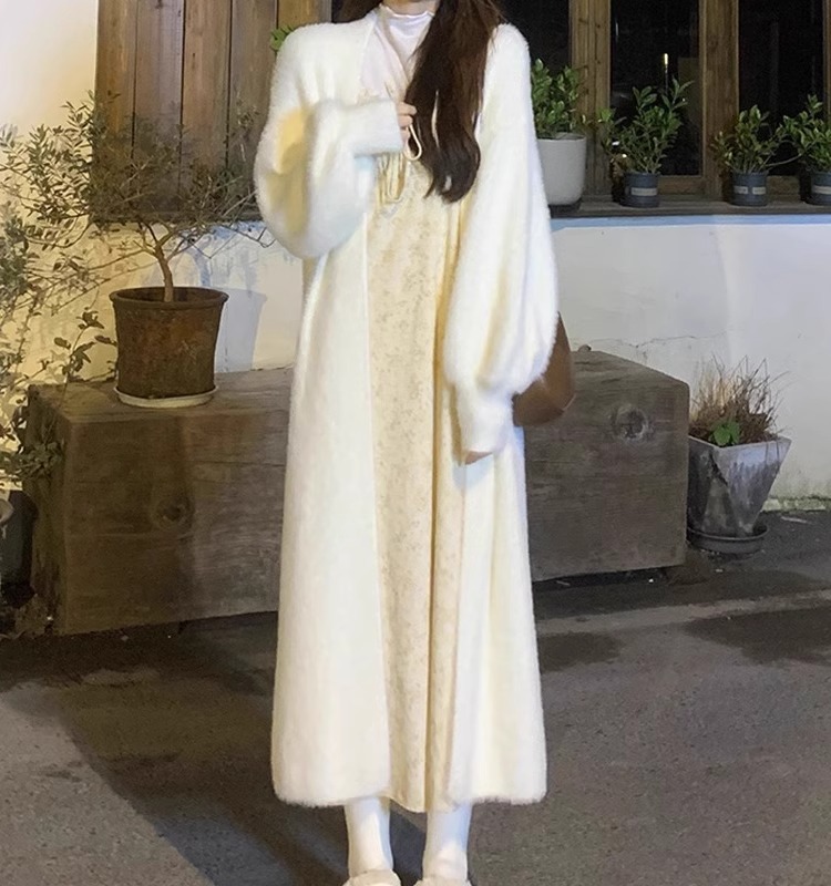 冬日戀人溫柔軟糯粉色毛衣外套女長款初戀感冬季慵懶風毛茸茸開衫