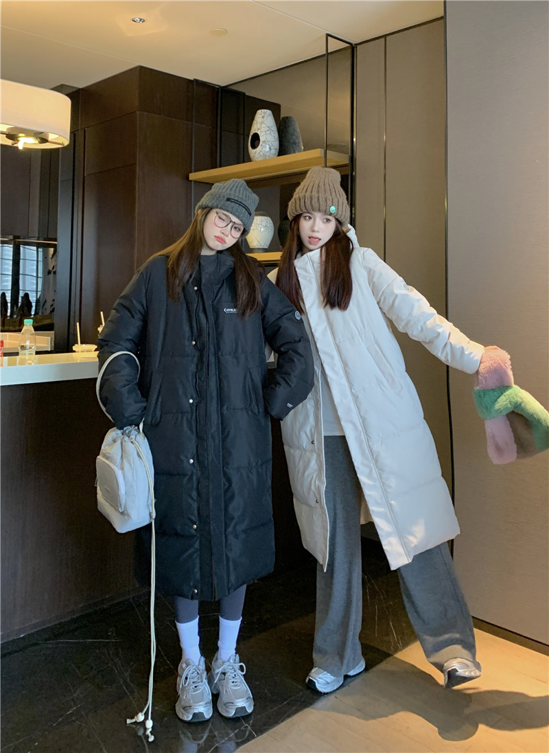 實拍冬季新款寬鬆顯瘦中長款字母印花連帽夾棉加厚棉衣外套女