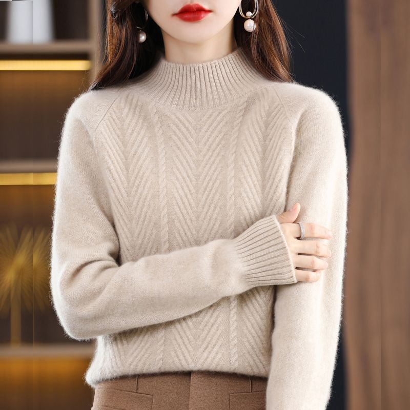 2023秋裝新款羊毛衫純色毛衣女士半高領加厚內搭打底羊絨衫
