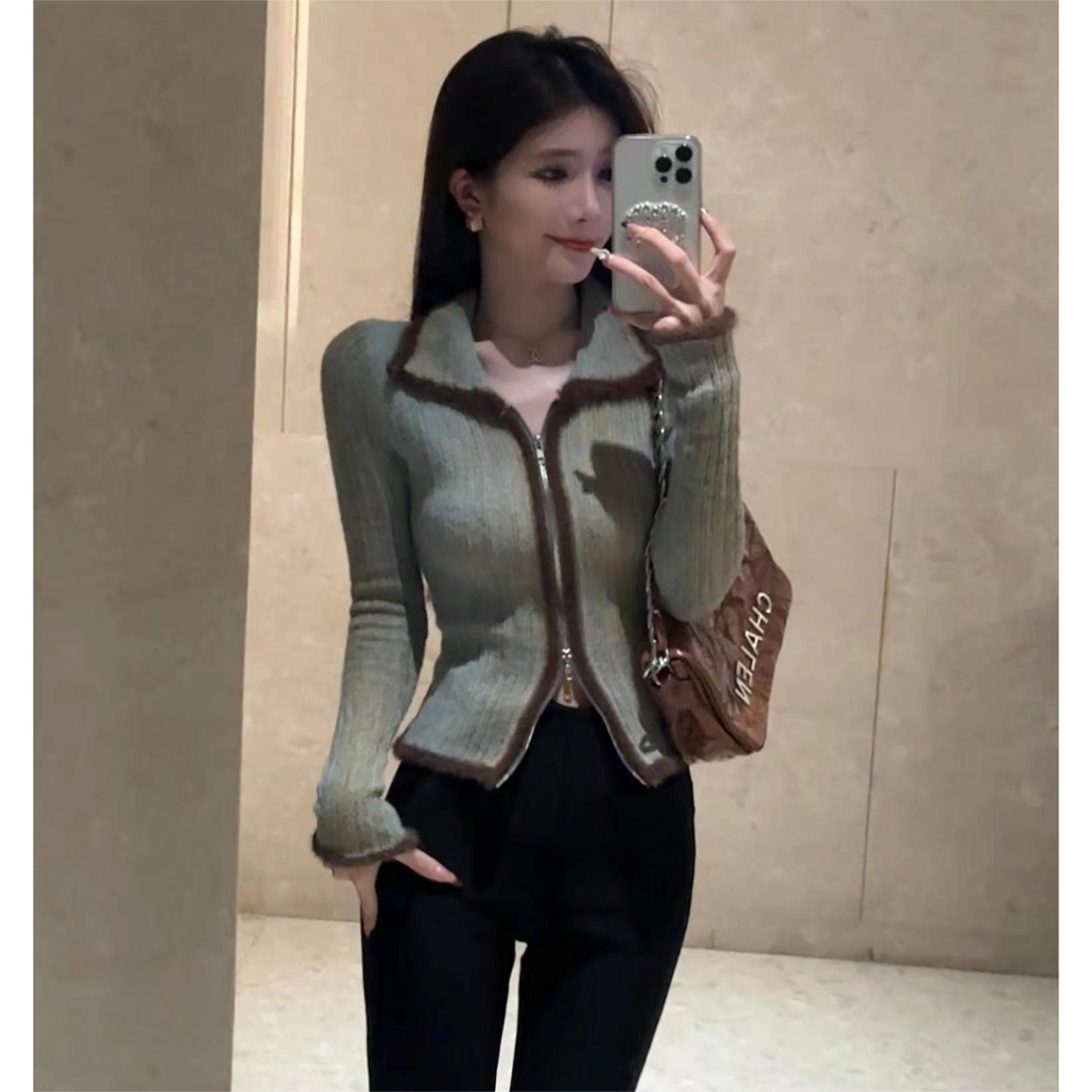 辣妹性感短款修身長袖針織衫外穿毛衣開衫內搭打底上衣女秋冬新款