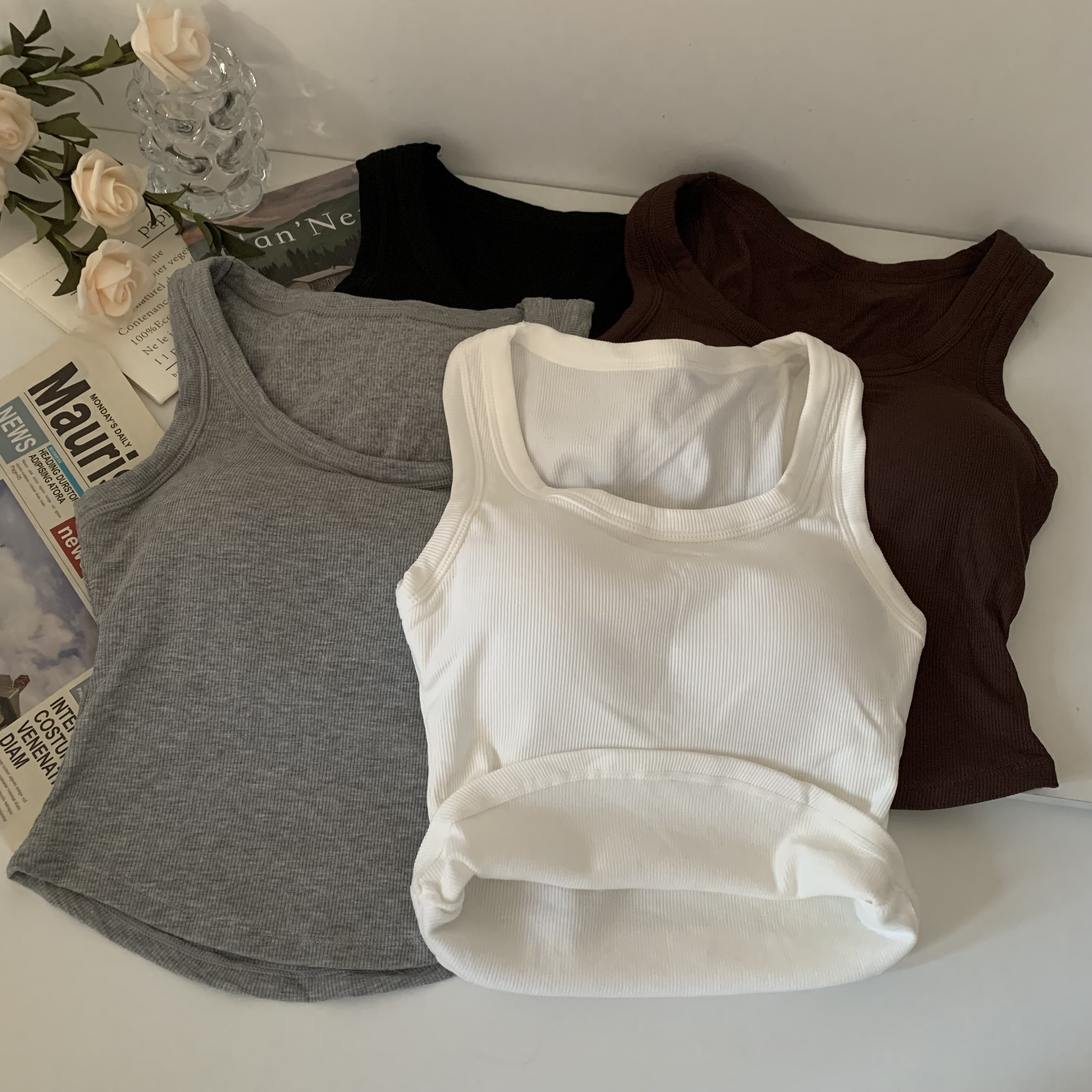 Actual shot of Korean style versatile brushed women's vest autumn and winter thermal underwear slim fit and fashionable inside and outside