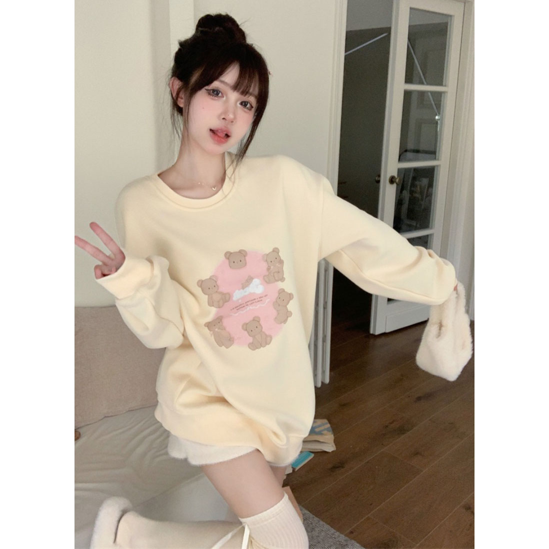 華棉複合薄款310克/加絨410克 秋冬裝衛衣女印花寬鬆大碼