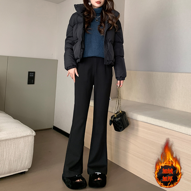 實拍  闊腿褲女冬季寬鬆直筒高腰垂感小個子喇叭拖地褲子