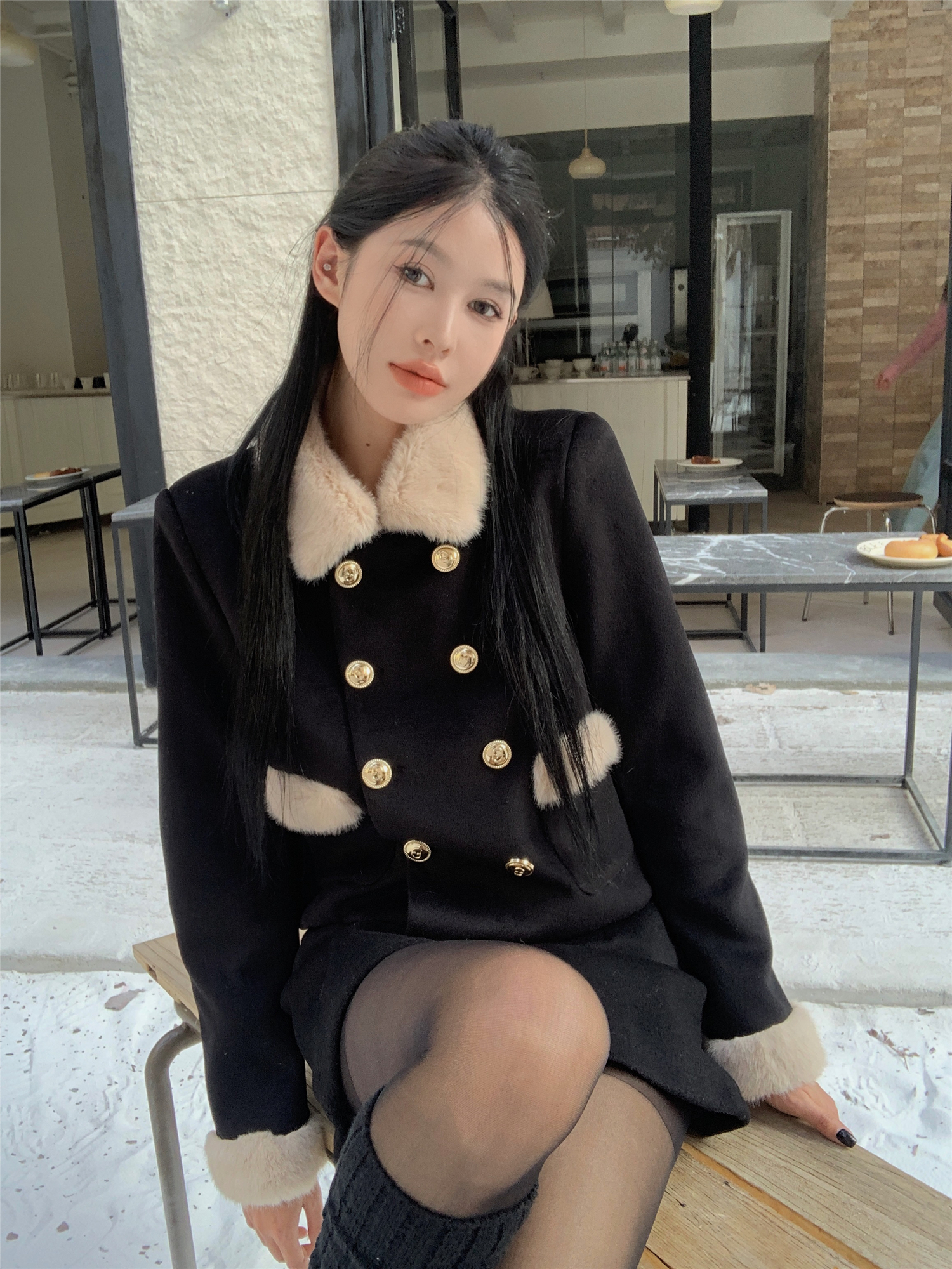 實拍~冬季新款加厚短款棉服直筒寬鬆顯瘦小香風翻領毛呢外套