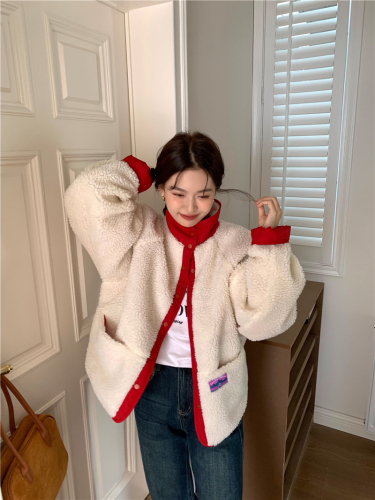 Real shot Korean original order~~stitched lamb wool reversible thick jacket