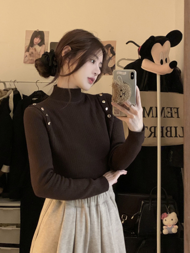 Actual shot ~ Autumn and winter new Korean style versatile all-in-one velvet high-end thickened half turtleneck knitted bottoming shirt for women