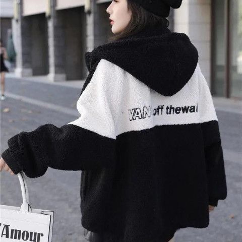 2023 autumn and winter new style wool one-piece coat for women loose plus velvet thickened granular velvet lamb plush outer wear fur